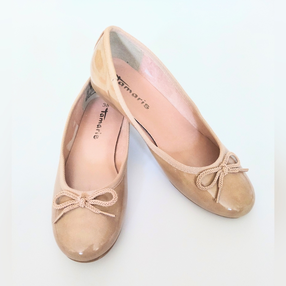Tamaris Leather Ballet Flats Size US 7.5 EU 38 Tan Made In Germany